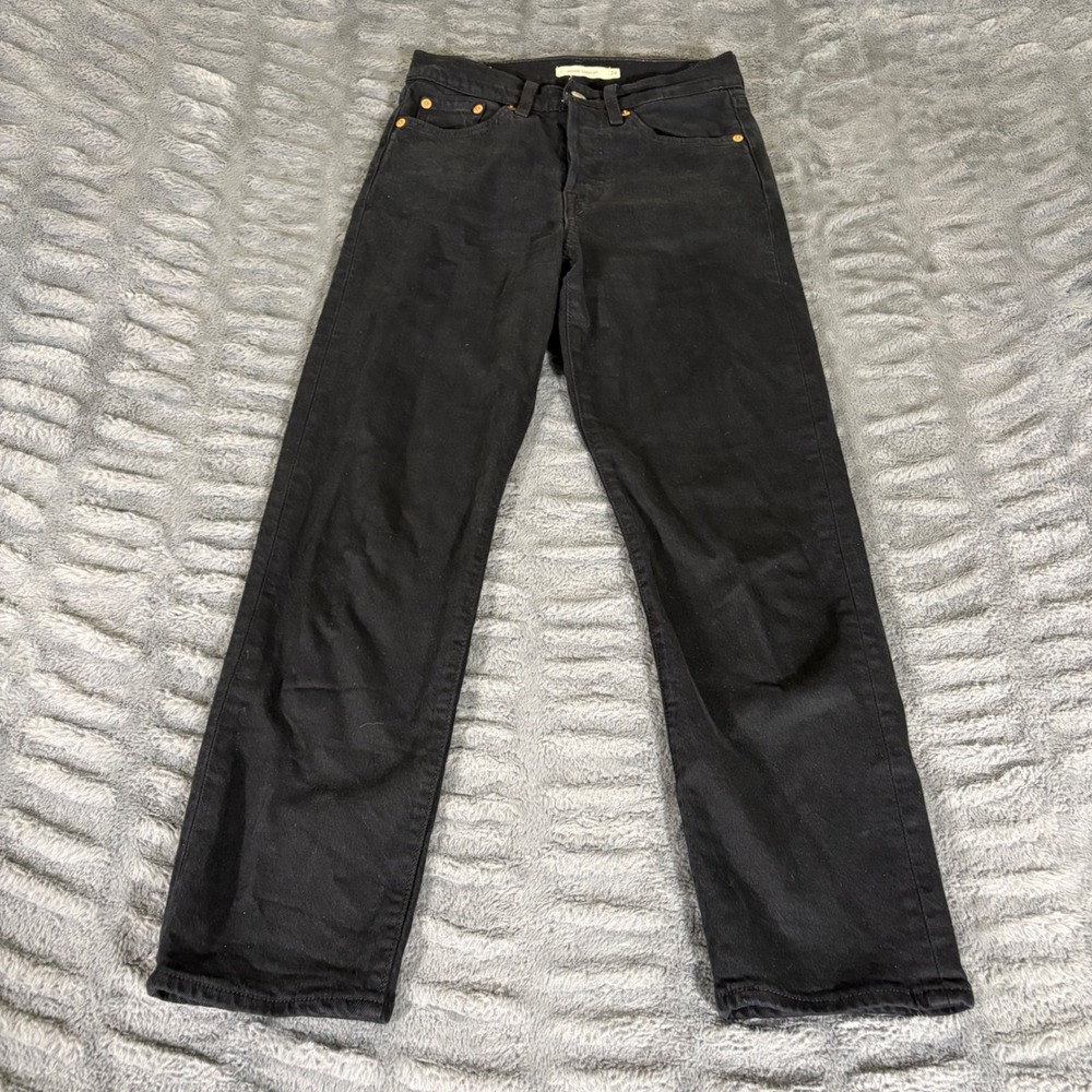 Levis Premium Wedgie Straight Jeans Black High Rise Button Fly 34964-0023 Sz 24